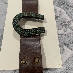 Antique Brass and Leather Horseshoe Cuff